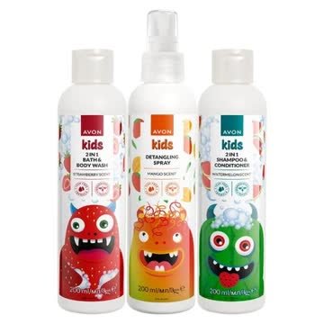 AVON KIDS ZESTAW 3 KOSMETYK��W DLA DZIECI SPRAY + SZAMPON + P��YN AVON