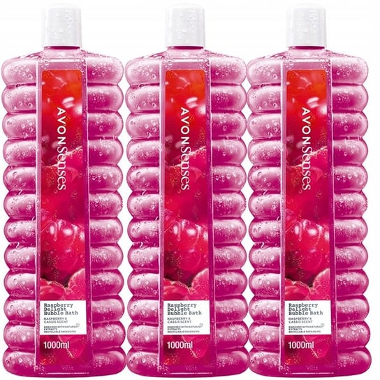 Avon Senses, Zestaw, damski płyn do kąpieli Raspberry Delight Malinowa Rozkosz, 3x1000ml AVON