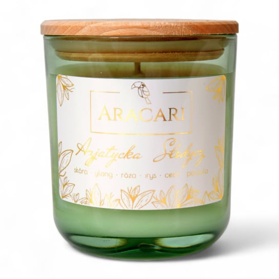 AZJATYCKA SŁODYCZ - Sojowa świeca zapachowa ARACARI z kolekcji EMERALD zielony połysk Aracari