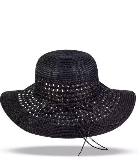 Ażurowy damski kapelusz słomkowy z rafii czarny Agrafka