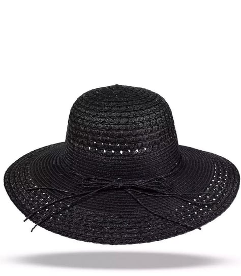 Ażurowy damski kapelusz słomkowy z rafii czarny Agrafka