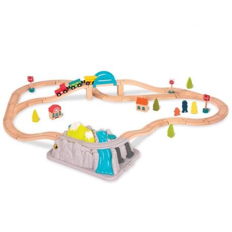 B.Toys, kolejka górska Wheels Wooden Train Set in a Bucket B.Toys