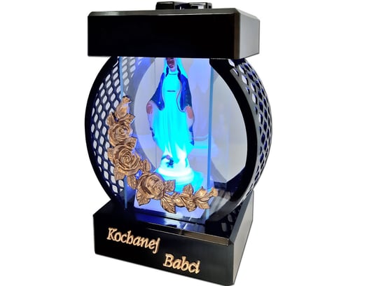 Babcia Babci Znicz Lampion Koło Czarny Rtn Róża Złoto+Figurka Led ILUMINI