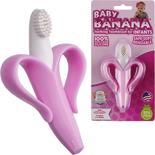 Baby Banana Brush, Pierwsza szczoteczka/gryzaczek – Banan różowy Baby Banana