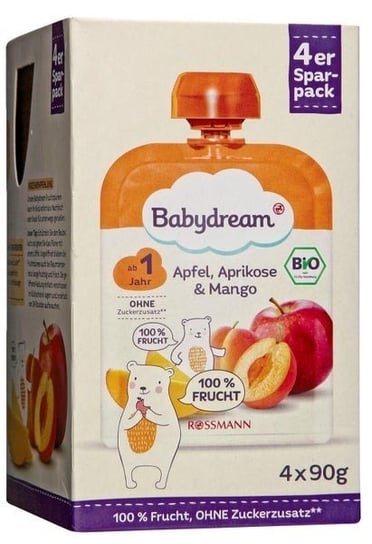 Babydream, Bio, mus jabłko mango morela, 4x90 g Babydream