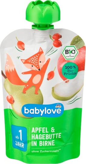 Babylove, Bio, Mus owocowy, Gruszka, jabłko i Dzika Róża, 100 g Babylove