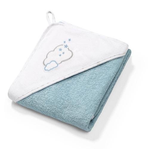 BabyOno, Okrycie kąpielowe frotte, ręcznik z kapturkiem 85x85cm, niebieski, wzór chmurka BabyOno