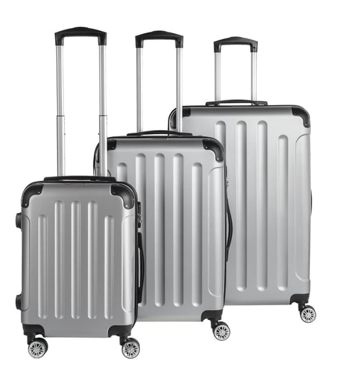 Bagia, Komplet walizek Berlin, srebrny, 3szt. rozmiar L, M, S Bagia