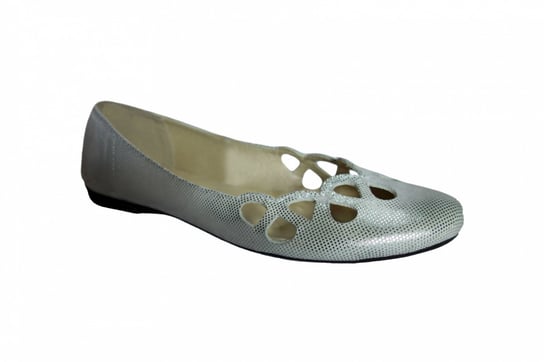 Baletka srebrna na szerszą stopę obcas 1cm nr.39 Polskie buty