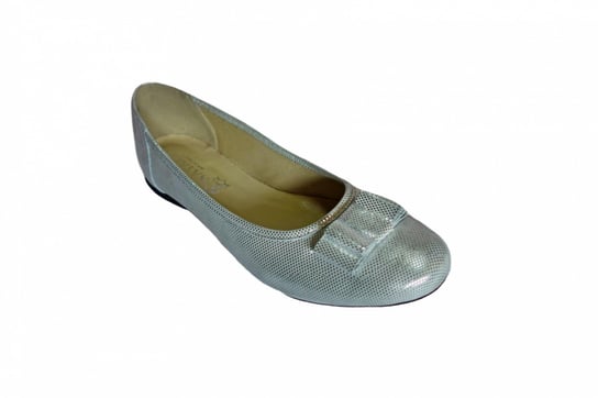 Baletka srebro na szerszą stopę obcas 1cm nr.38 Polskie buty