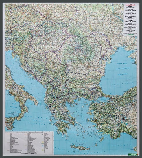 Bałkany, Europa Południowa. Mapa ścienna samochodowa na podkładzie do wpinania - pinboard, 1:2 000 000, Freytag&Berndt Opracowanie zbiorowe