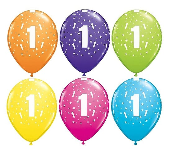 Balon, 11", cyfra 1, pastelowy mix tropikalny, 6 sztuk GoDan