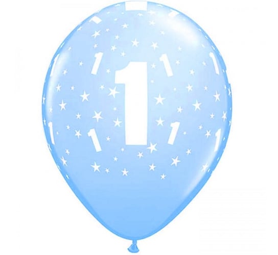 Balon, 11", cyfra 1, pastelowy niebieski, 6 sztuk Qualatex