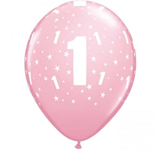 Balon, 11", cyfra 1, pastelowy różowy, 6 sztuk GoDan