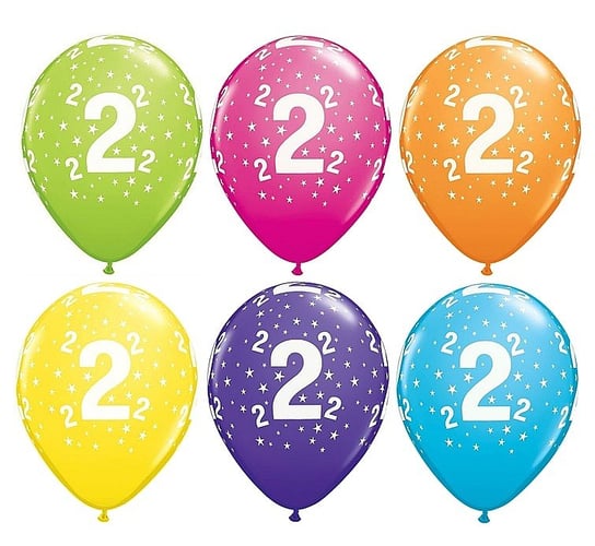 Balon, 11", cyfra 2, pastelowy mix tropikalny, 6 sztuk GoDan