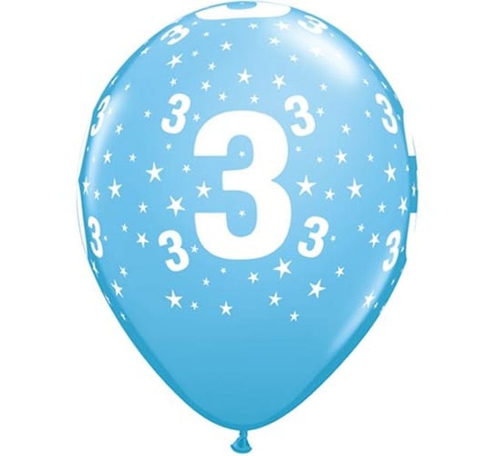 Balon, 11", cyfra 3, pastelowy niebieski, 6 sztuk GoDan