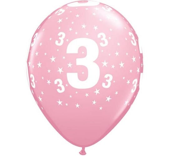 Balon, 11", cyfra 3, pastelowy różowy, 6 sztuk Qualatex