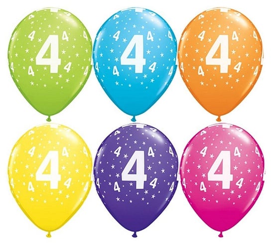 Balon, 11", cyfra 4, pastelowy mix tropikalny, 6 sztuk Qualatex