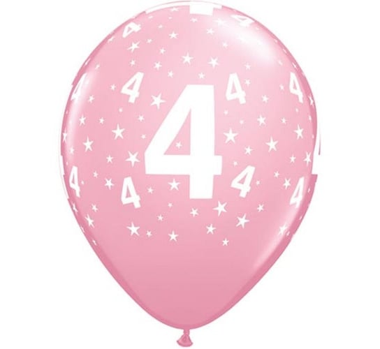 Balon, 11", cyfra 4, pastelowy różowy, 6 sztuk Qualatex
