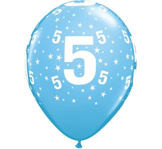Balon, 11", cyfra 5, pastelowy niebieski, 6 sztuk GoDan