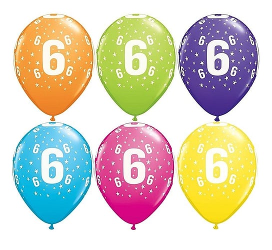 Balon, 11", cyfra 6, pastelowy mix tropikalny, 6 sztuk Qualatex