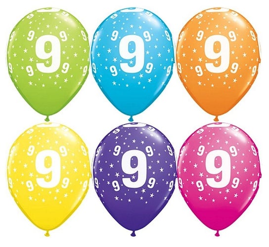 Balon, 11", cyfra 9, pastelowy mix tropikalny, 6 sztuk GoDan