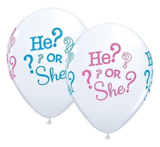 Balon, 11", He? or She?, biały, 25 sztuk Qualatex