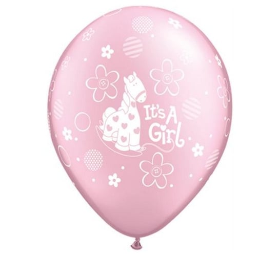 Balon, 11", It is a Girl, metaliczny, różowy, 25 sztuk Qualatex