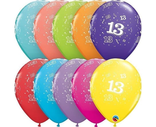 Balon, 11", liczba 13, pastelowy mix tropikalny, 6 sztuk Qualatex