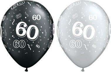 Balon, 11", liczba 60, metaliczne, srebrno-czarne, 25 sztuk Qualatex