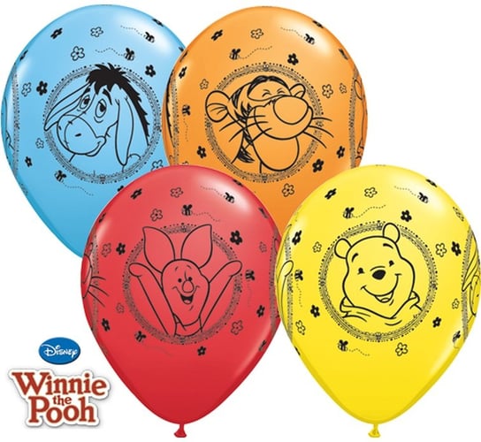 Balon, 11", Winnie The Pooh Charaters, pastelowy mix kolorów, 25 sztuk Qualatex