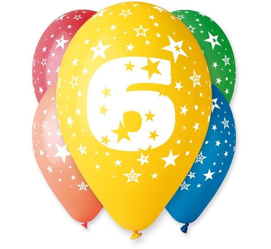 Balon, 12", cyfra 6, pastelowy mix, 5 sztuk Gemar