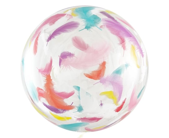 Balon Aqua - kryształowy, kolorowe piórka, 20" GoDan