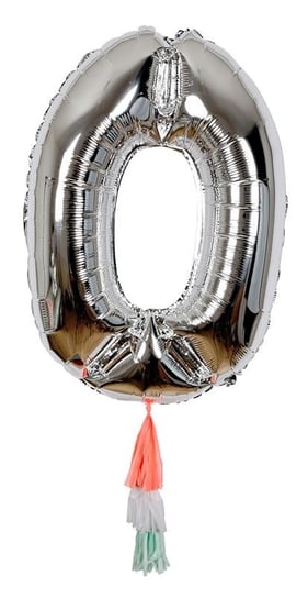 Balon, Cyfra 0, 100 cm, srebrny Meri Meri