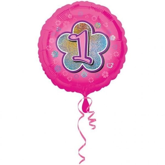 Balon foliowy, 1 urodziny, różowy, 43 cm AMSCAN