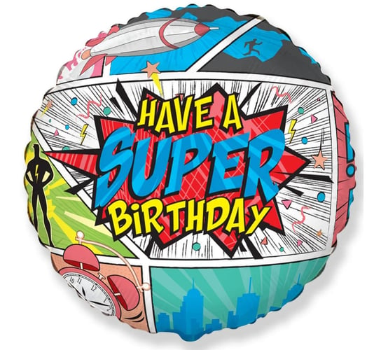 Balon Foliowy 18 Cali Fx - Superbirthday- Comic, Pakowany Flexmetal