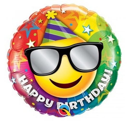 Balon foliowy, 18", Happy Birthday Smiley Qualatex