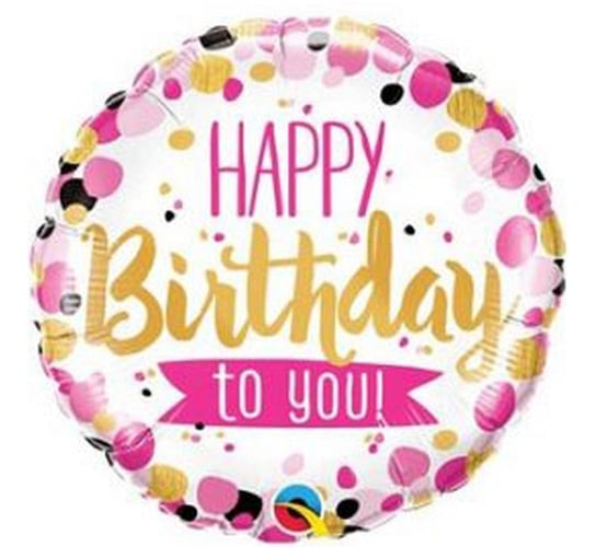 Balon foliowy, 18", Happy Birthday To You Pink & Gold Dots GoDan