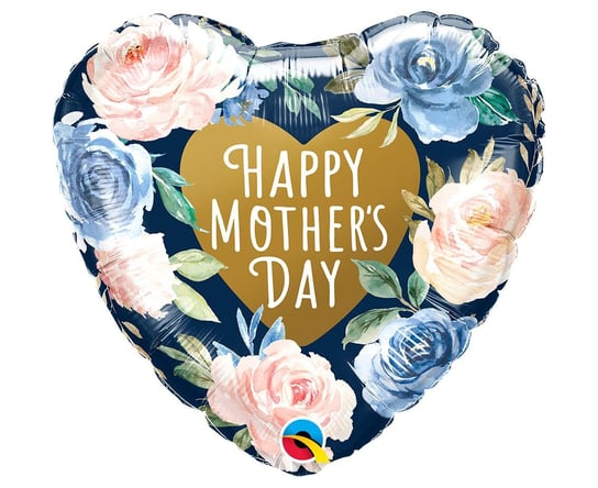 Balon Foliowy 18" Ql Hrt "Happy Mother'S Day" Różowe I Niebieskie Róże Qualatex