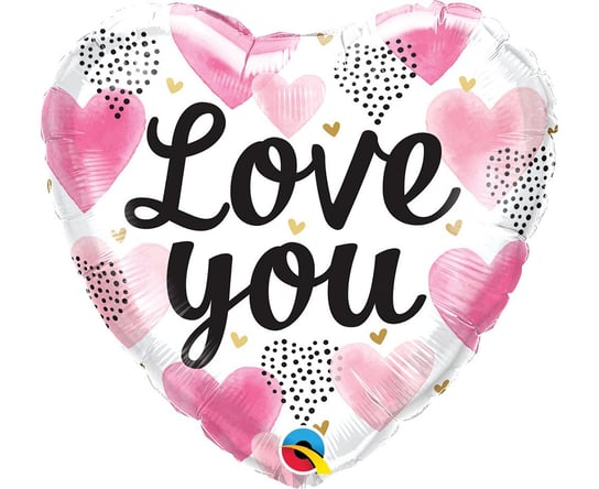 Balon Foliowy 18" Ql Hrt "Love You Pink Watercolor Hearts" Qualatex