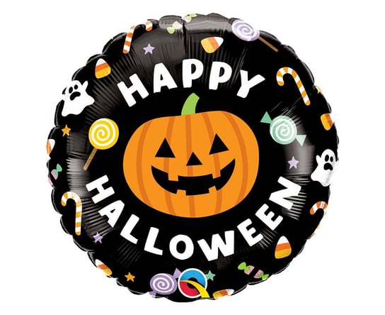 Balon foliowy 18" QL RND " Happy Halloween" (dynia i cukierki) Qualatex