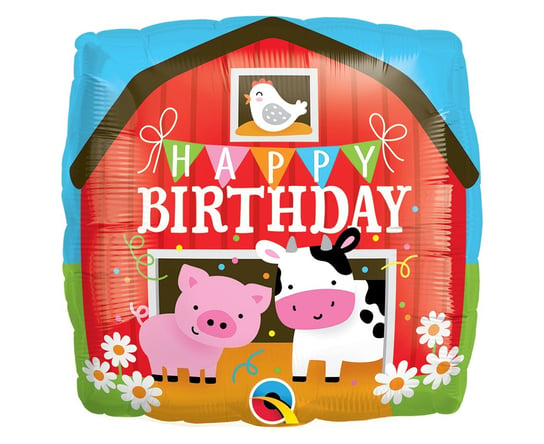 Balon foliowy 18" QL SQR "Happy Birthday - Barn" Qualatex