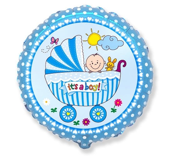 Balon Foliowy, 18", Wózek Dla Chłopca, Niebieski Flexmetal Balloons