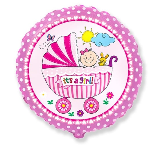 Balon Foliowy, 18", Wózek Dla Dziewczynki, Różowy Flexmetal Balloons