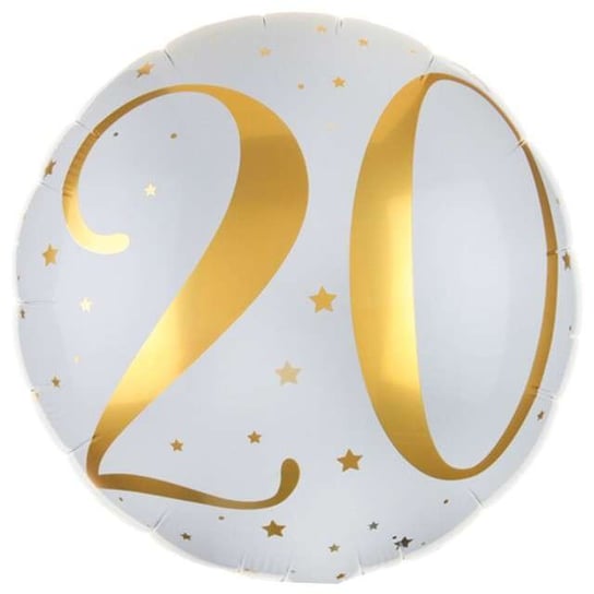 Balon foliowy, 20 urodziny, biało-złoty, 14" SANTEX