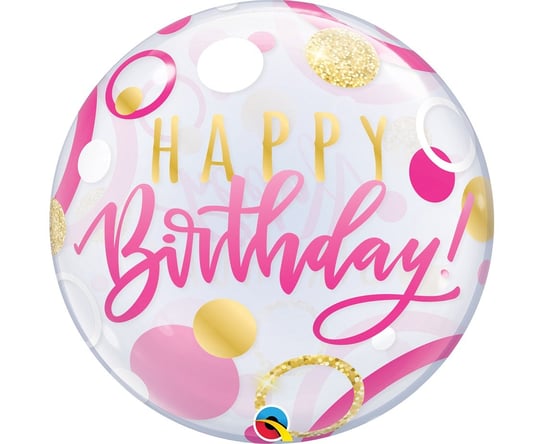 Balon Foliowy 22" Ql Bubble Poj. "Birthday Pink & Gold Dots" Qualatex