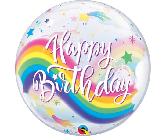 Balon foliowy 22" QL Bubble Poj. "Birthday Rainbow Unicorns" Qualatex