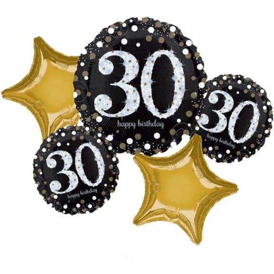 Balon foliowy, 30 urodziny - Sparkling Celebration, czarno-złoty, 5 sztuk Amscan