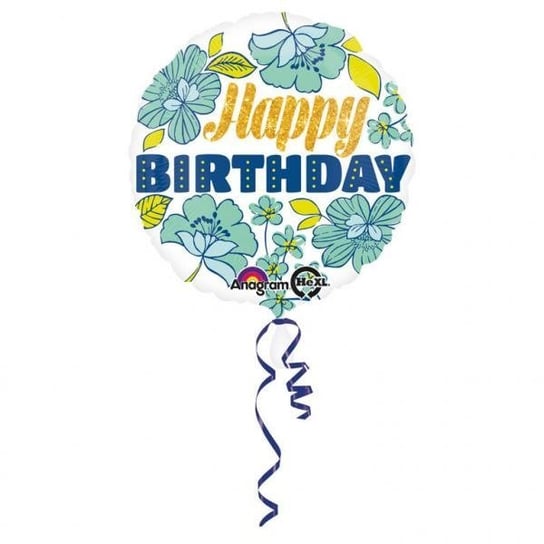 Balon foliowy 43cm, happy birthday w kwiaty AMSCAN