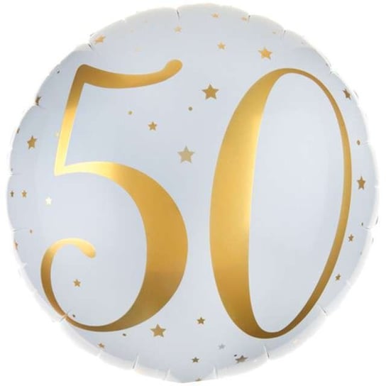 Balon foliowy, 50 urodziny, 14", biało-złoty SANTEX